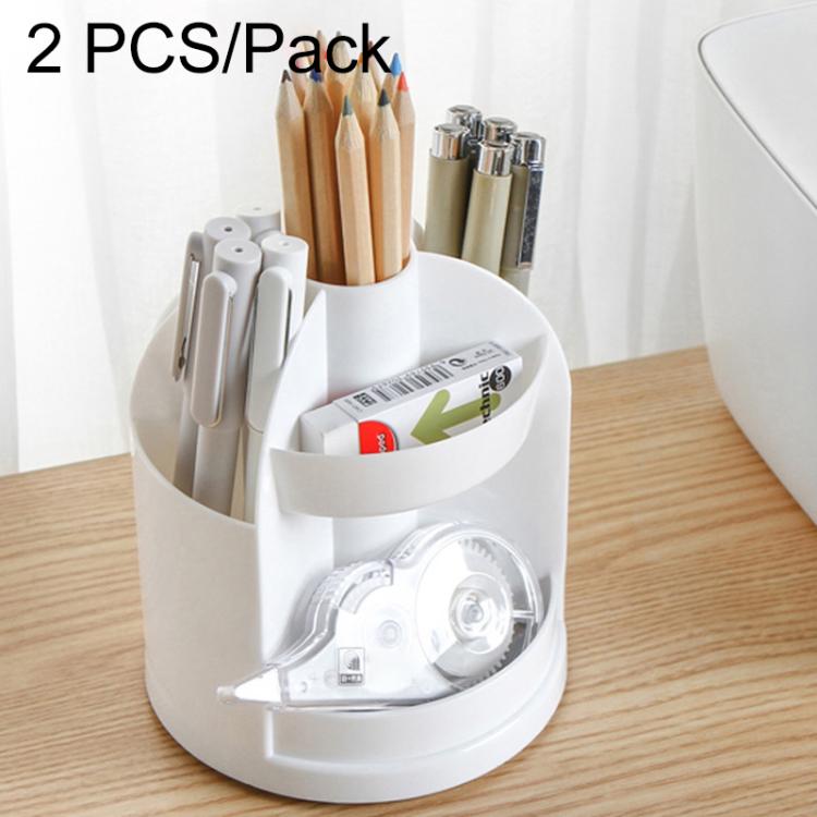 2 PCS Multi-function Rotating Plastic Gift Pen Holder Office Storage Box