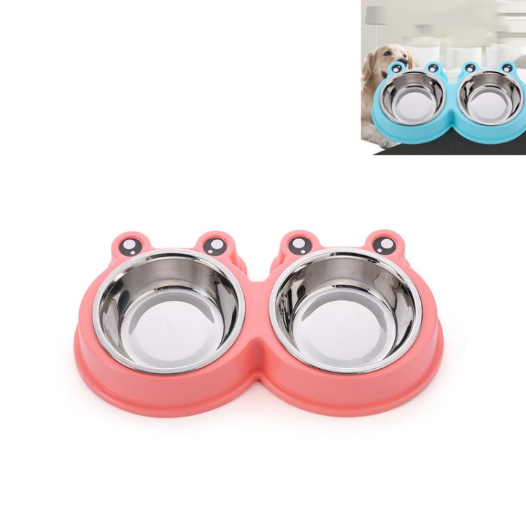 Stainless Steel Dog and Cat Double Bowl Pet Supplies, Frog Shape Green, Frog Shape Blue, Frog Shape Pink