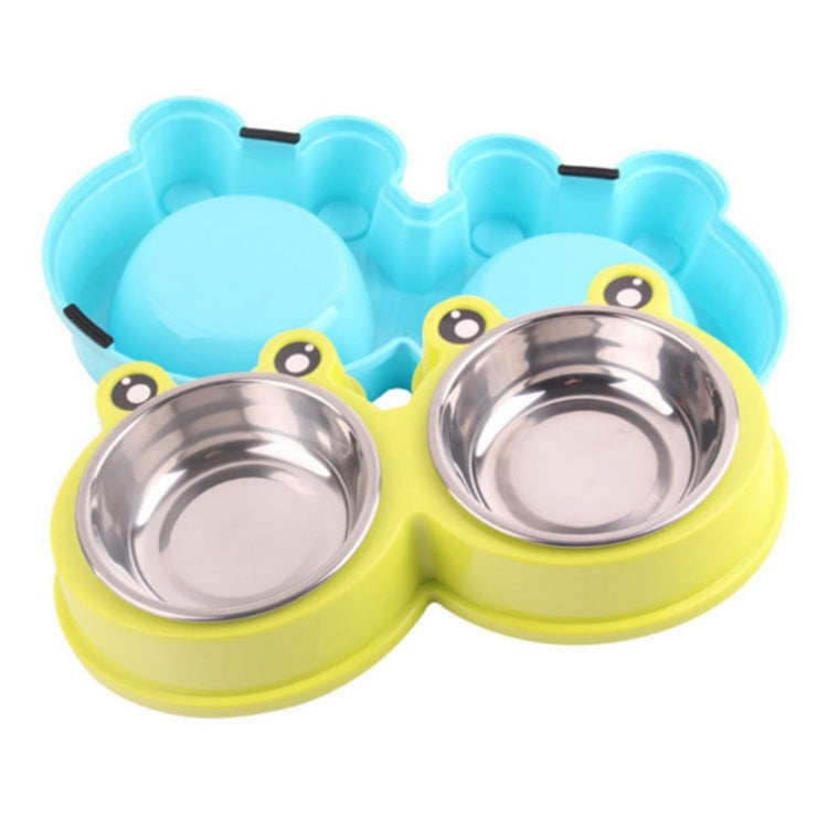 Stainless Steel Dog and Cat Double Bowl Pet Supplies, Frog Shape Green, Frog Shape Blue, Frog Shape Pink
