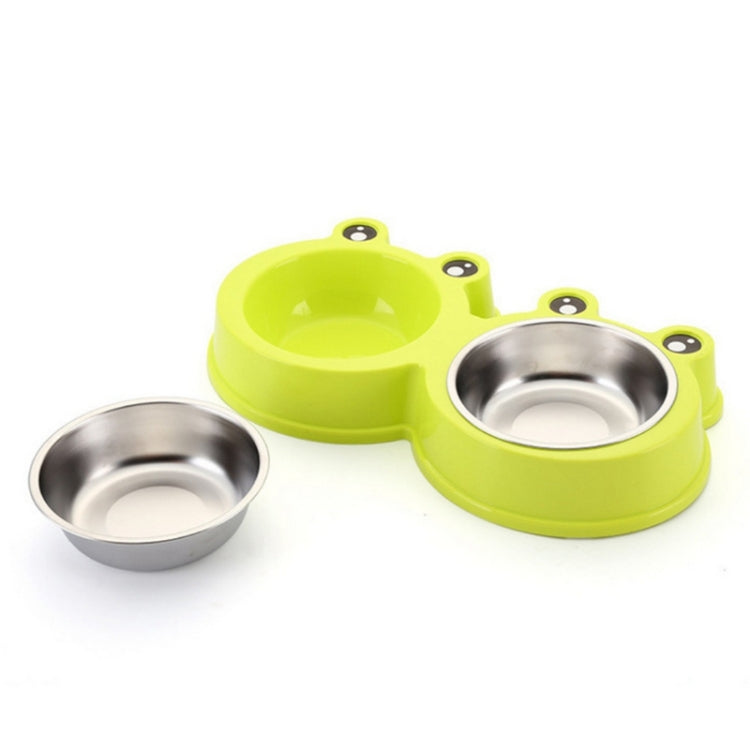 Stainless Steel Dog and Cat Double Bowl Pet Supplies, Frog Shape Green, Frog Shape Blue, Frog Shape Pink