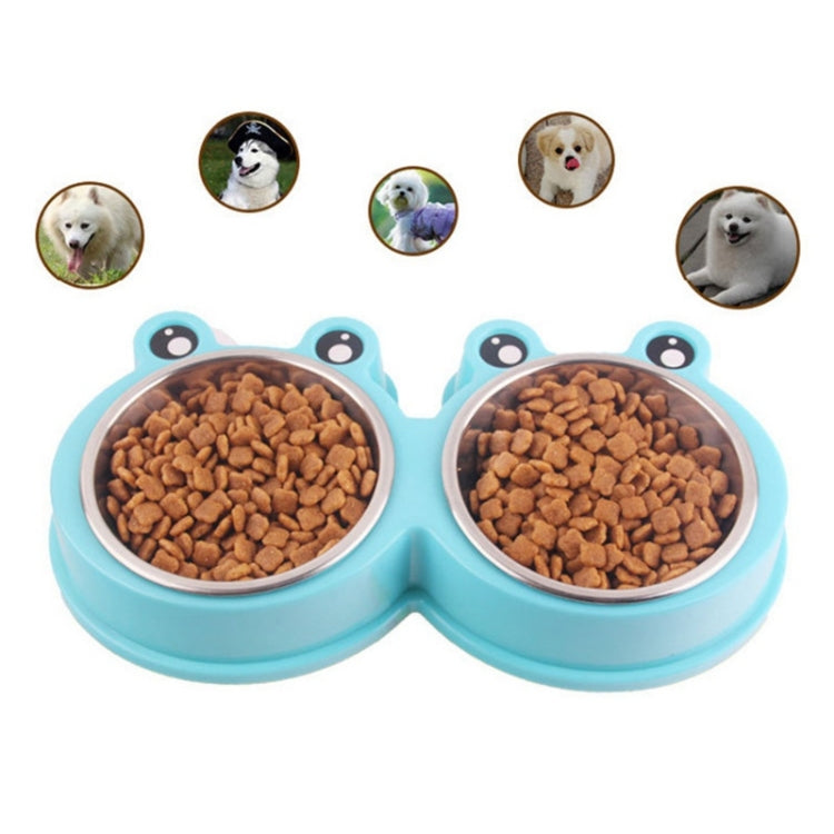 Stainless Steel Dog and Cat Double Bowl Pet Supplies, Frog Shape Green, Frog Shape Blue, Frog Shape Pink