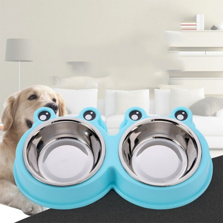Stainless Steel Dog and Cat Double Bowl Pet Supplies, Frog Shape Green, Frog Shape Blue, Frog Shape Pink