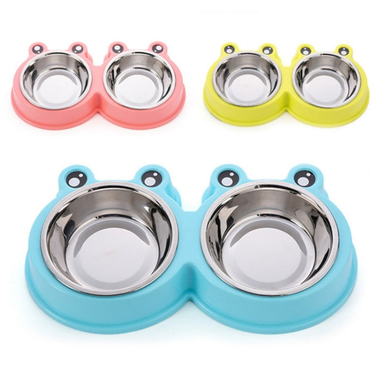 Stainless Steel Dog and Cat Double Bowl Pet Supplies, Frog Shape Green, Frog Shape Blue, Frog Shape Pink