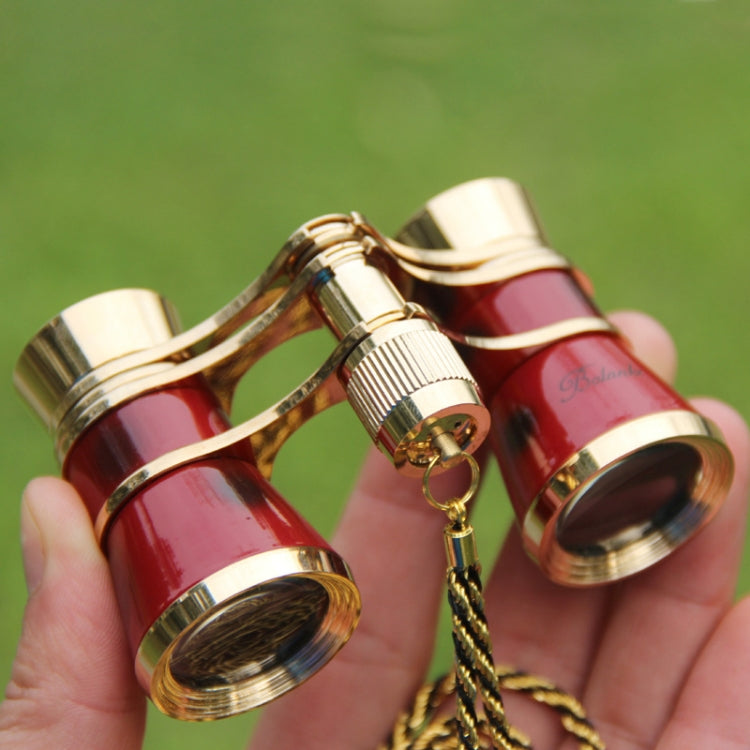 Metal 3X25 Belt Gold Plating Red Classical Gift Mirror Telescope, Wine Red with Chain