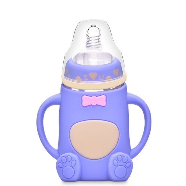 Baby Silicone Glass Bottles Drop-proof and Flatulence-proof Glass Baby Bottle