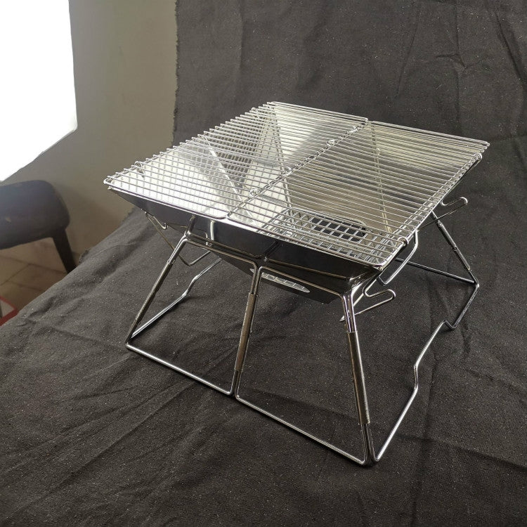 Liftable Barbecue Grill Camping Stainless Steel Folding Barbecue Grill Wood Charcoal Grill, 31x31x21cm