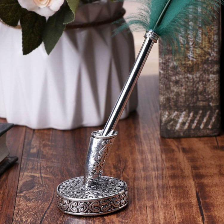 Retro Feather Pen Holder Metal Round Pen Holder, 4×4.1cm