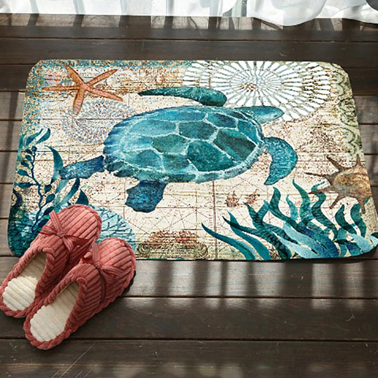 Marine Series Pattern Bathroom Toilet Non-slip Mat Flannel Absorbent Foot Pad, 40x60cm, 46x76cm, 50x80cm