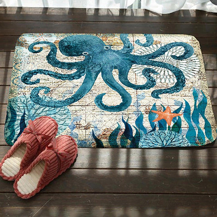 Marine Series Pattern Bathroom Toilet Non-slip Mat Flannel Absorbent Foot Pad, 40x60cm, 46x76cm, 50x80cm