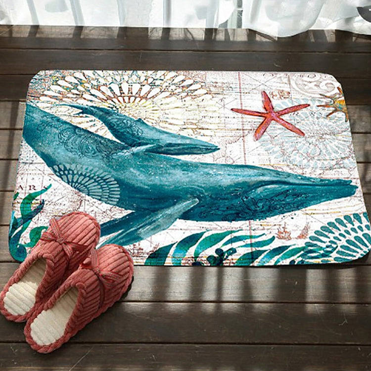 Marine Series Pattern Bathroom Toilet Non-slip Mat Flannel Absorbent Foot Pad, 40x60cm, 46x76cm, 50x80cm