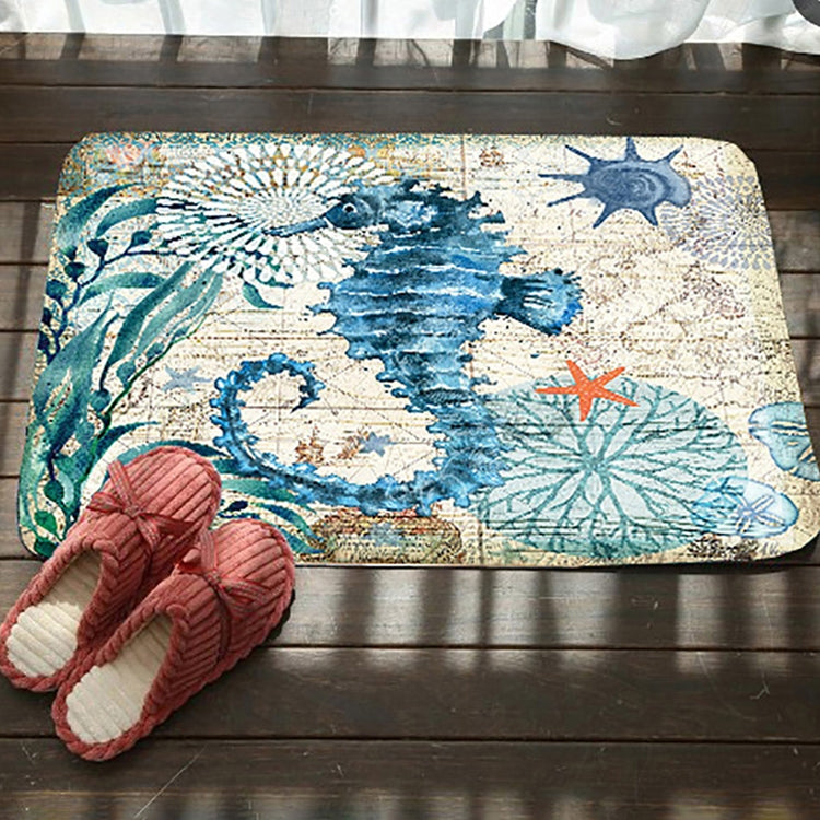 Marine Series Pattern Bathroom Toilet Non-slip Mat Flannel Absorbent Foot Pad, 40x60cm, 46x76cm, 50x80cm