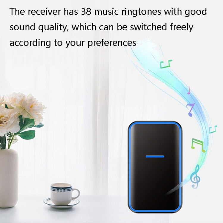 CACAZI A68-2 One to Two Wireless Remote Control Electronic Doorbell Home Smart Digital Wireless Doorbell, Style:US Plug(Black)