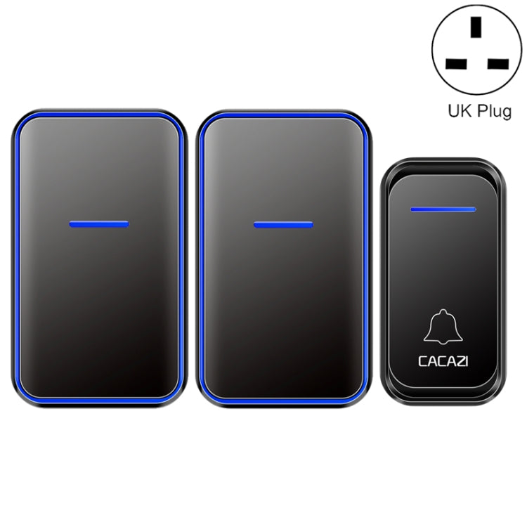 CACAZI A68-2 One to Two Wireless Remote Control Electronic Doorbell Home Smart Digital Wireless Doorbell, Style:UK Plug(Black)