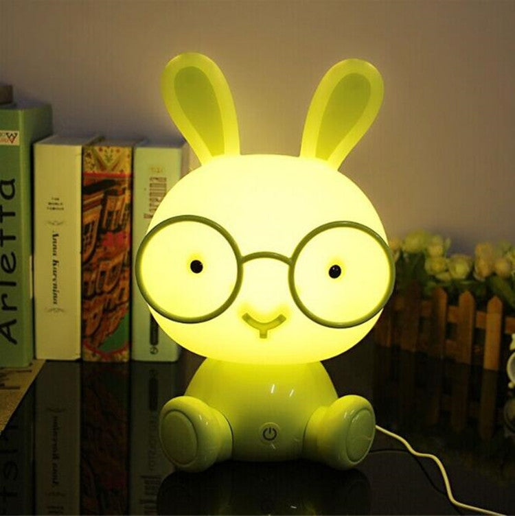 Fashion Cute Cartoon Rabbit LED 3-modes Dimming Touch Control Bedside Lamp, US Plug
