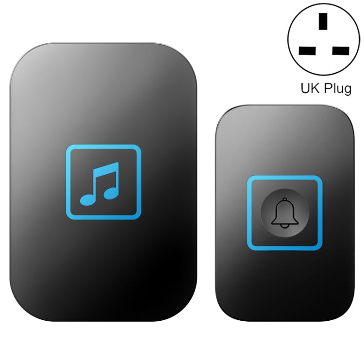 CACAZI A86 Electronic Music Remote Control Doorbell One For One AC Wireless Doorbell, Style:UK Plug(Black)
