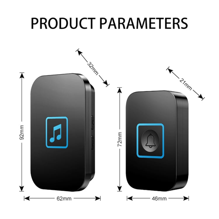 CACAZI A86 Electronic Music Remote Control Doorbell One For One AC Wireless Doorbell, Style:UK Plug(Black)