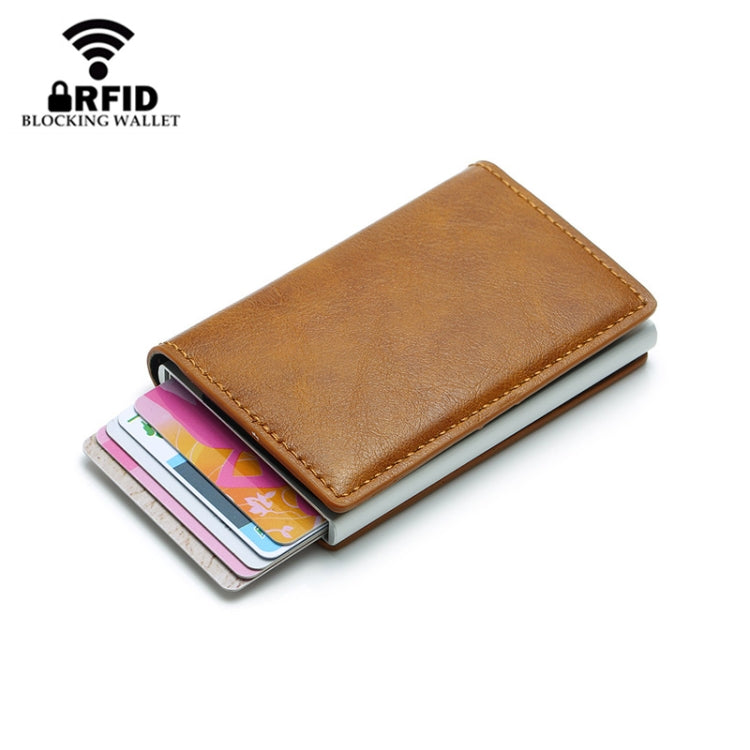 Automatic Elastic Card Type Anti-magnetic RFID Anti-theft Retro Card Package Universal Leather Metal Wallet