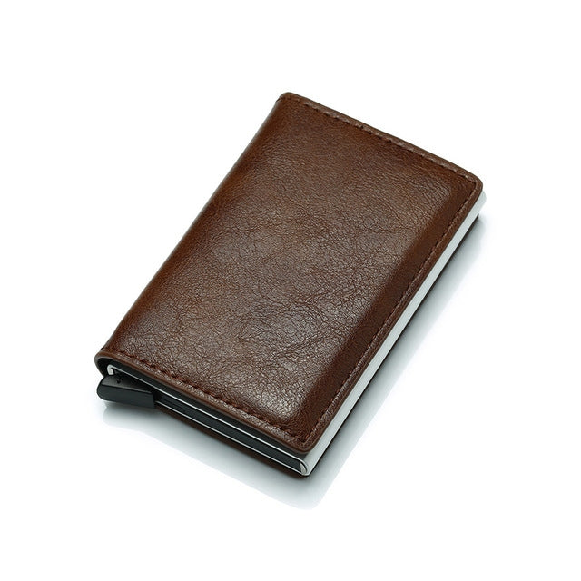 Automatic Elastic Card Type Anti-magnetic RFID Anti-theft Retro Card Package Universal Leather Metal Wallet