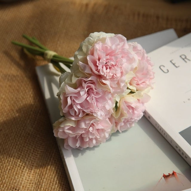 5 Heads Fake Flowers Artificial Flowers Peony Bouquet for Wedding and Home Decoration