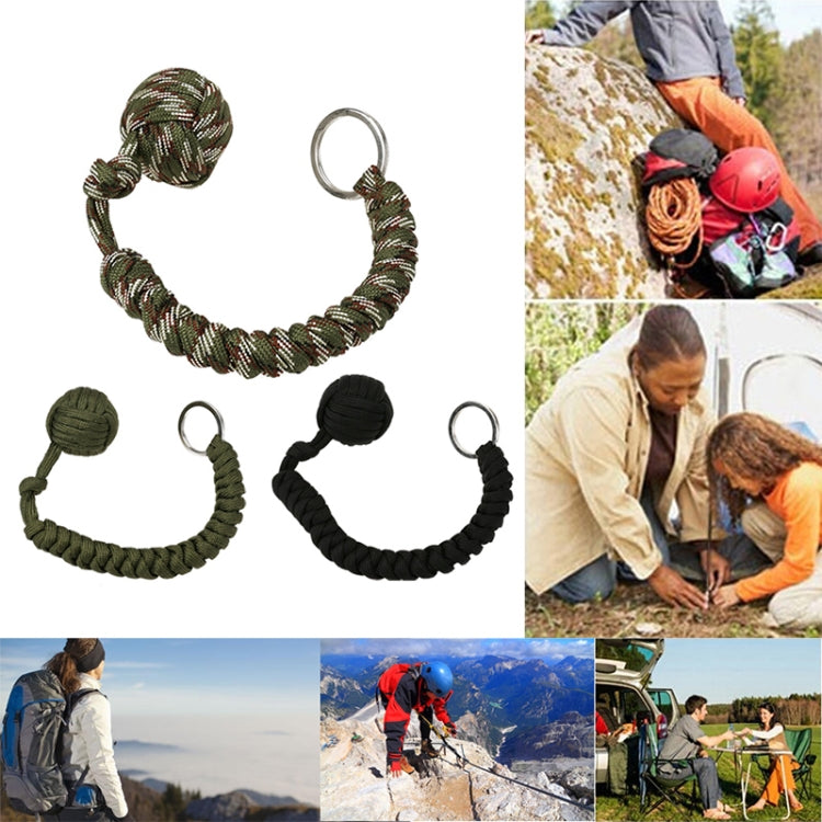 Outdoor Security Protection Black Monkey Fist Steel Ball Bearing Self Defense Lanyard Survival Key Chain(Black&White)