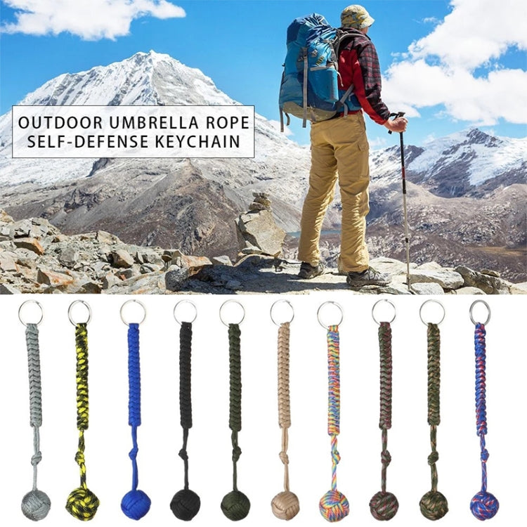 Outdoor Security Protection Black Monkey Fist Steel Ball Bearing Self Defense Lanyard Survival Key Chain(Blue red)
