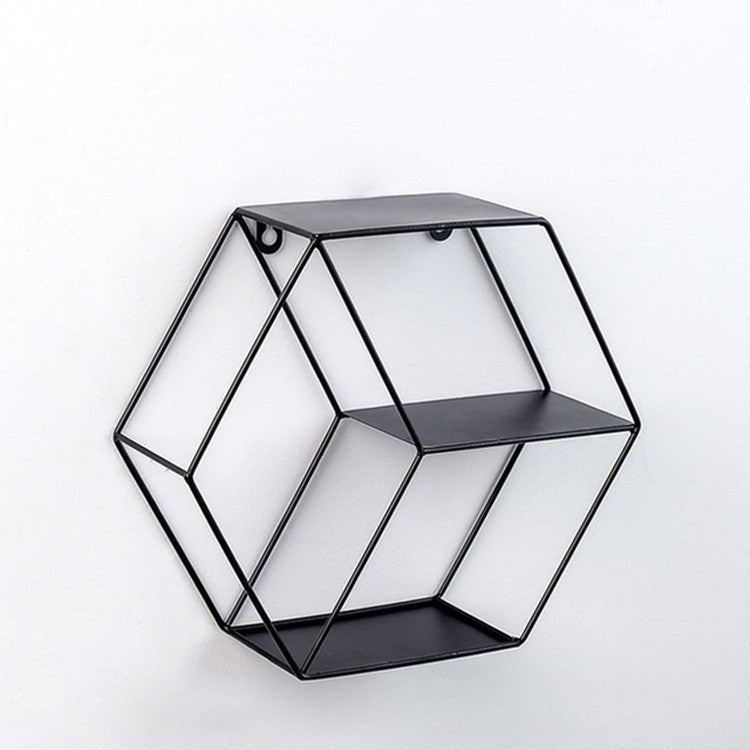 Hanging Wrought Iron Hexagonal Grid Wall Shelf Home Decoration