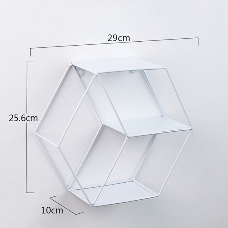 Hanging Wrought Iron Hexagonal Grid Wall Shelf Home Decoration