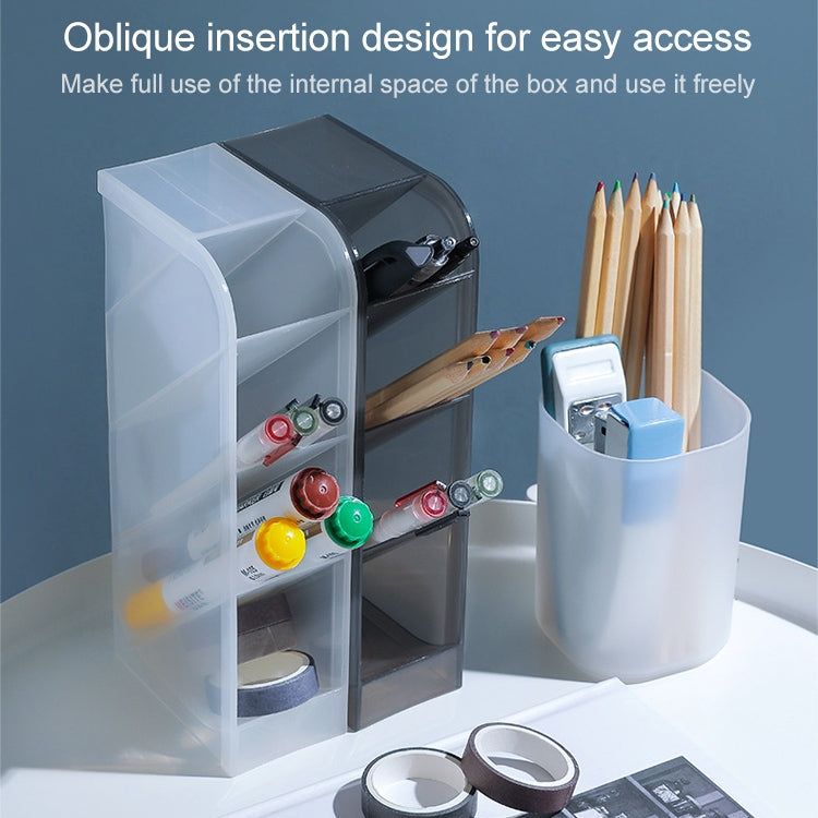 2 PCS Multi-function 4 Grid Desktop Pen Holder Office School Storage Case Clear Plastic Box Desk Pencil Organizer