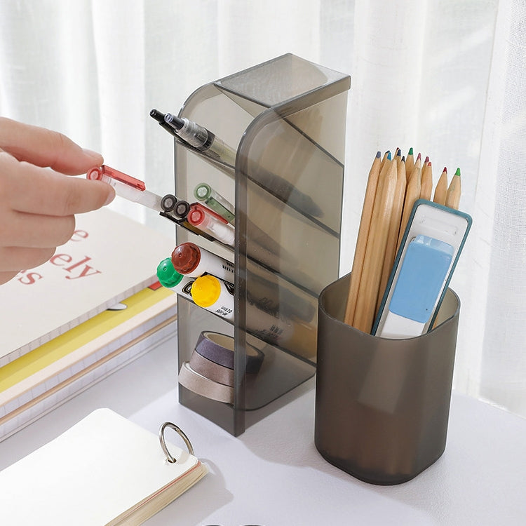 2 PCS Multi-function 4 Grid Desktop Pen Holder Office School Storage Case Clear Plastic Box Desk Pencil Organizer