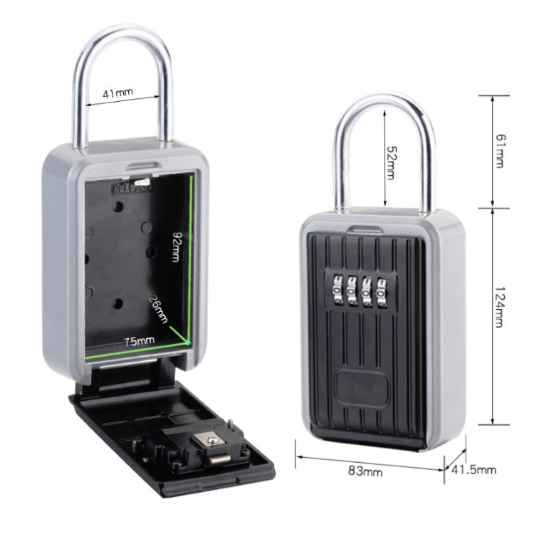 Password Key Box Wall-Mounted Metal Box Password Box Outdoor Key Anti-Theft Storage Box, Specification: Regular(Silver Black)