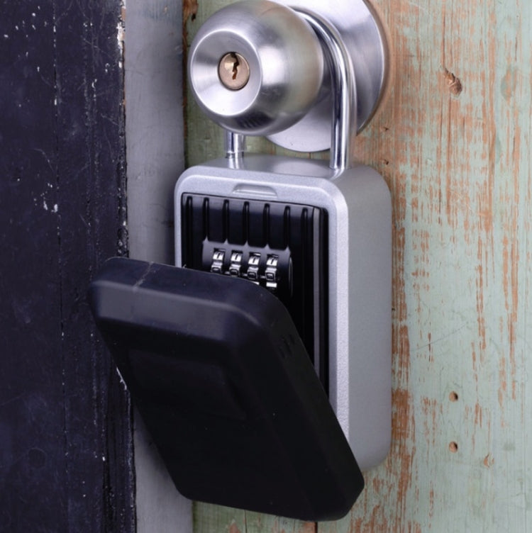 Password Key Box Wall-Mounted Metal Box Password Box Outdoor Key Anti-Theft Storage Box, Specification: Waterproof Cover(Silver Black)