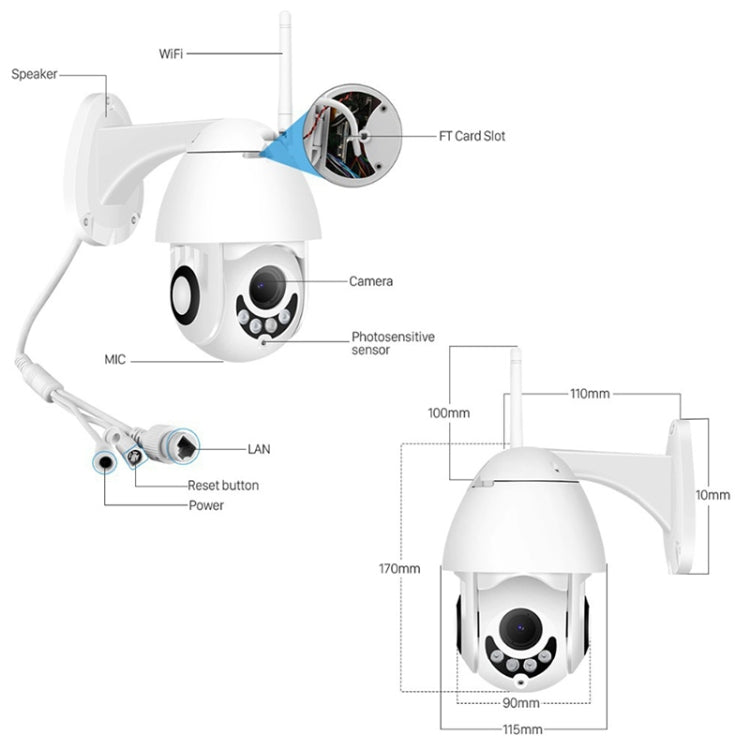 OU-A1IN PTZ Control 355 Degree Rotation Infrared WiFi Smart Dome Camera, Two-Way Voice Intercom Monitor(US Plug)