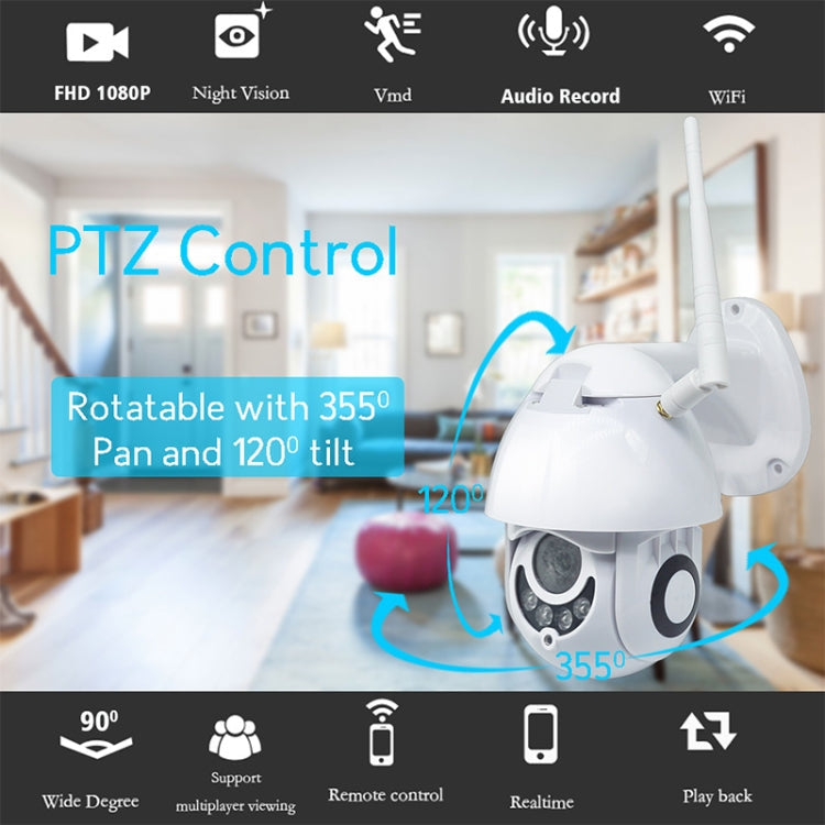 OU-A1IN PTZ Control 355 Degree Rotation Infrared WiFi Smart Dome Camera, Two-Way Voice Intercom Monitor(EU Plug)