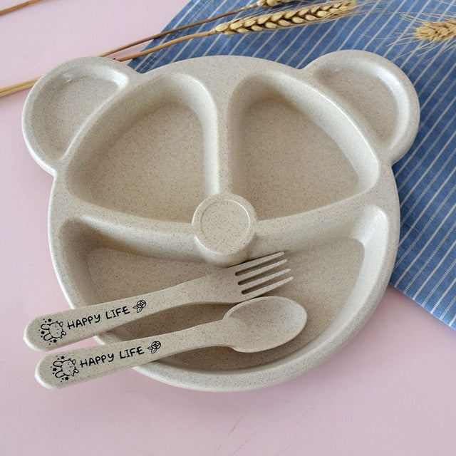 3 PCS/Set Baby Bowl+Spoon+Fork Feeding Food Tableware Cartoon Bear Kids Dishes Eating Dinnerware