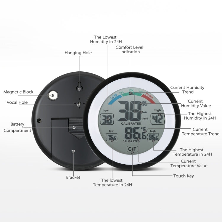 TS-S93 Multifunctional Digital Thermometer Hygrometer Temperature Humidity Meter, Max Min Value Trend Display C/Funit