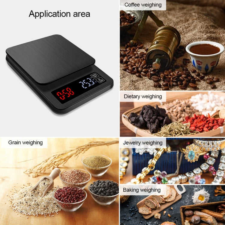 Household Hand-Pushed Coffee Scale USB-Powered Smart Kitchen Scale With Timing, 3kg/0.1g, 5kg/0.1g, 10kg/1g