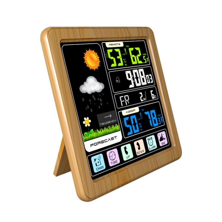TS-3310 Wireless Weather Clock Multifunctional Color Screen Clock Creative Home Touch Screen Thermometer, Wood Grain, Black