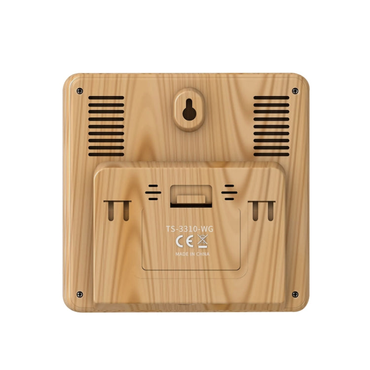 TS-3310 Wireless Weather Clock Multifunctional Color Screen Clock Creative Home Touch Screen Thermometer, Wood Grain, Black