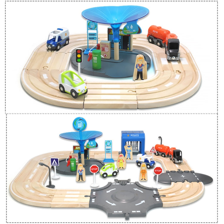 Multifunctional Wooden Police Station Road Track Set Baby Assembling Building Blocks Educational Early Education Toys, Police Station Road Track Set
