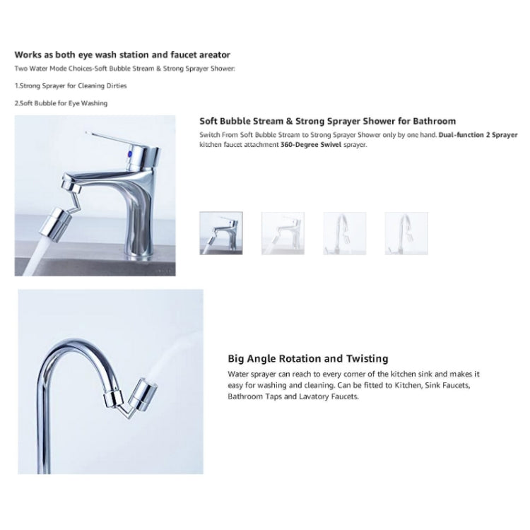 720-Degree Universal Rotating Faucet Anti-Splash Spout Filter Dual-Function Faucet, Three Sections, Two Sections
