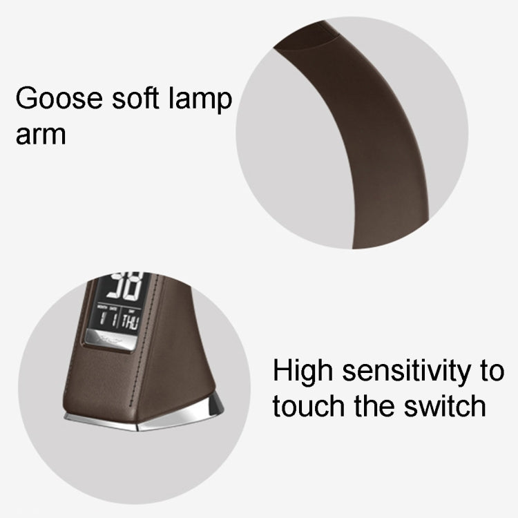 U2 5W 3-Level Dimmable LED Leather Texture Desk Lamp With Temperature/Clock/Calendar Display, Black