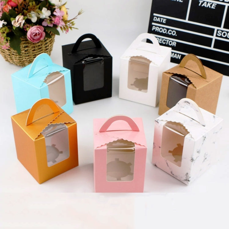 30 PCS Transparent Window 1 Piece Cardboard Portable Cup Cake Box Mousse Pastry Box, White, Gold, Marble, Cowhide Color, Blue, Black, Pink, Green, Red