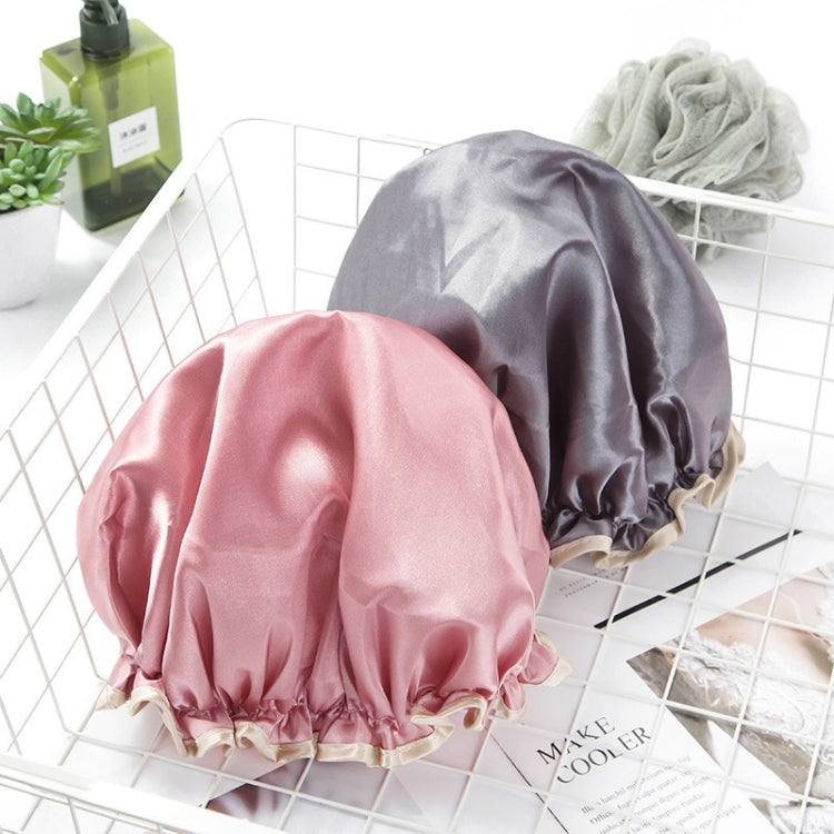 Lovely Thick Women Satin Colorful Double Waterproof Hair Cover Bathing Cap, Pink, Gold, Grey