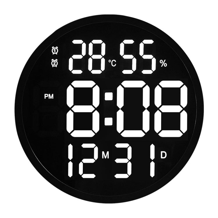 6620 12 Inch LED Simple Wall Clock Living Room Round Silent Digital Temperature And Humidity Electronic Clock, White Frame EU Plug, Black Frame EU Plug, White Frame US Plug, Black Frame US Plug