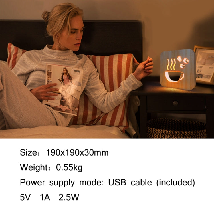 FS-T1879W 2.5W 3D Coffee LED Wooden Table Lamp Bedroom Night Light, Coffee
