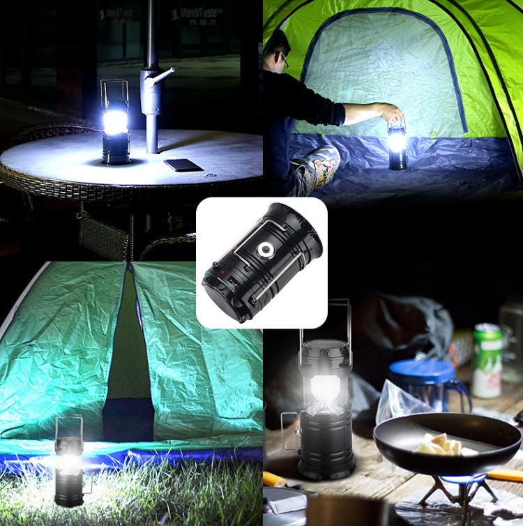 LED Tent Light Solar Rechargeable Camping Light Stretchable Multifunctional Lantern, Support USB Output, Solar + EU Plug