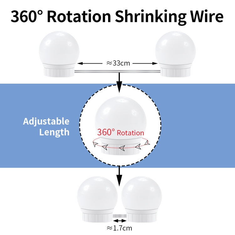 LED Mirror Front Lamp USB Adjustable Brightness Makeup Fill Light Bulbs, 2 LEDs, 6 LEDs, 10 LEDs, 14 LEDs