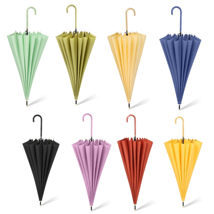 16 Bone Plain Straight Umbrella Small Fresh Long Handle Umbrella, High Indigo, Grapefruit Pink, Matcha Green, Orange, Apricot, Dark Blue, Mint Green, Charm Blue, Ginger, Red Wine, Violet, Classic Black, Vanilla Green, Wood Handle High Indigo           ...