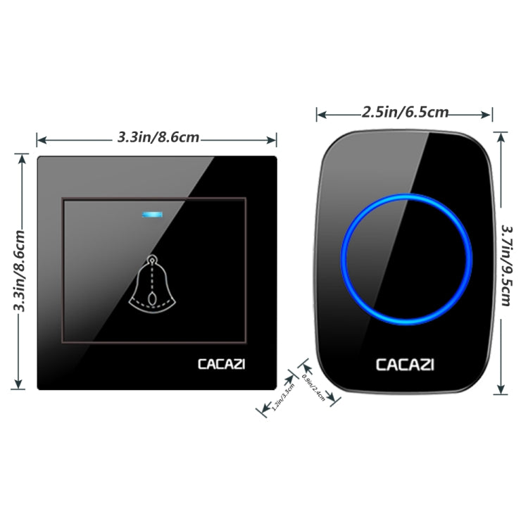 CACAZI H10 1 For 2 Home Wireless Music Doorbell without Battery, Plug:EU Plug(Black)
