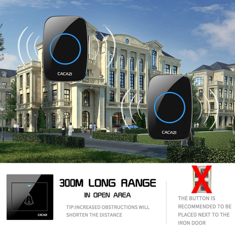 CACAZI H10 1 For 1 Wireless Smart Doorbell without Battery, Plug:UK Plug(Black)